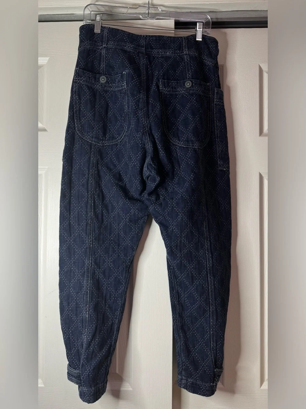 Free People We The Free Denim Quilted Diamond Print Utility Barrel Pants -Size S